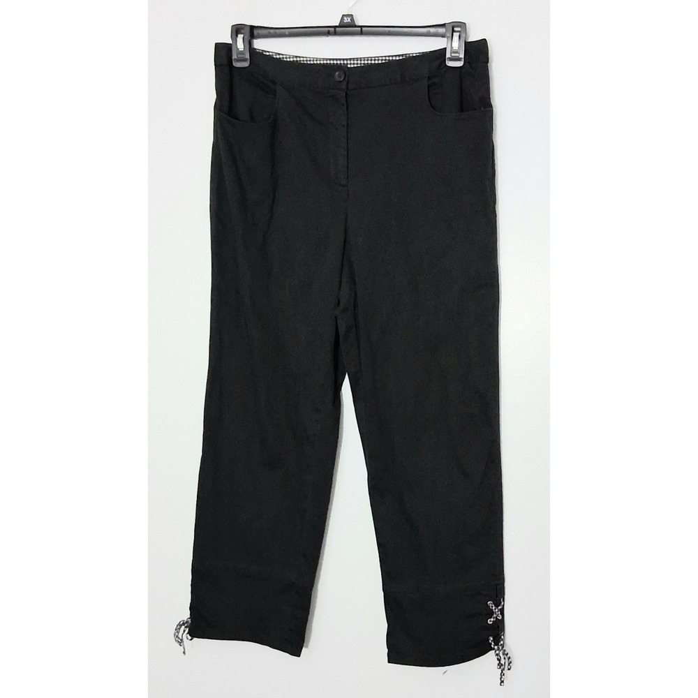 Talbots Pants Women's Size 14 Black Cropped Tie Hem Gingham Zip Pre-owned